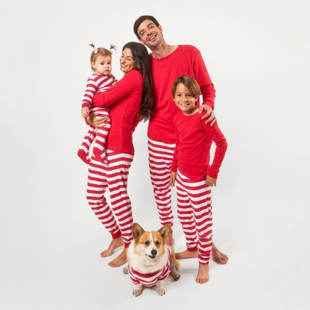 Leveret Kids Two Piece Cotton Matching Family Pajamas Striped Red & Solid Top 10